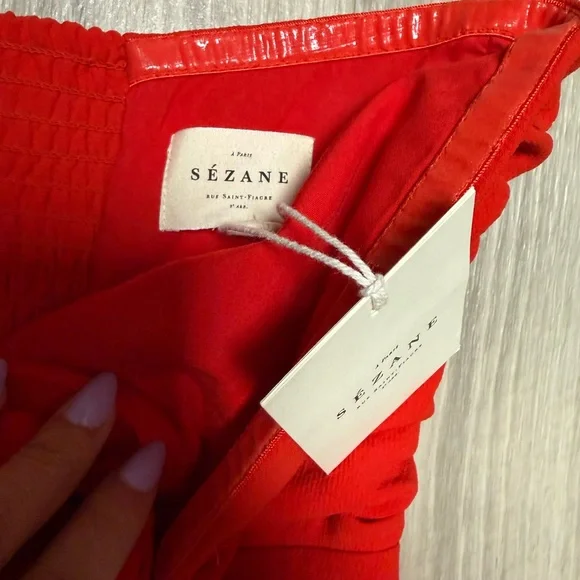 NWT Sezane Odine tie front strapless dress 10 - Picture 4 of 5